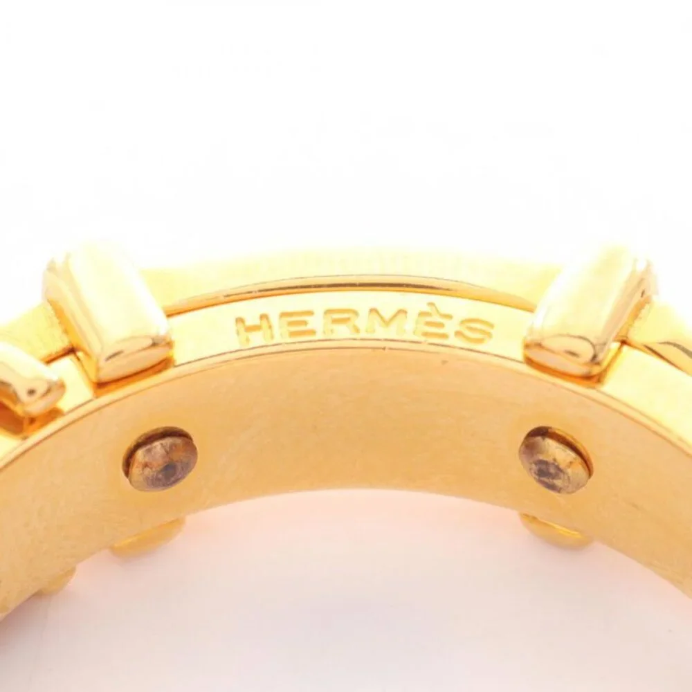 ★SOLD★ Hermes Scarf Ring Leather Gold Black - Picture 3 of 4